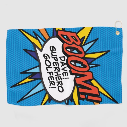 Gepersonaliseerde Fun Comic Book BOOM Golfhanddoek (Horizontaal)