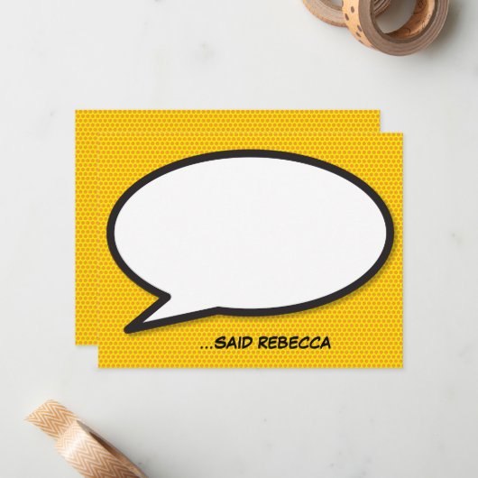 Gepersonaliseerde Fun Comic Book Speech Bubble Notitiekaartje (Voorkant / Achterkant in situ)