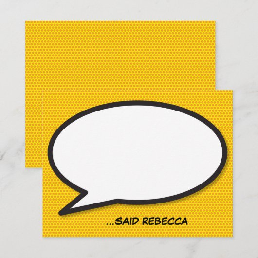 Gepersonaliseerde Fun Comic Book Speech Bubble Notitiekaartje (Voorkant / Achterkant)