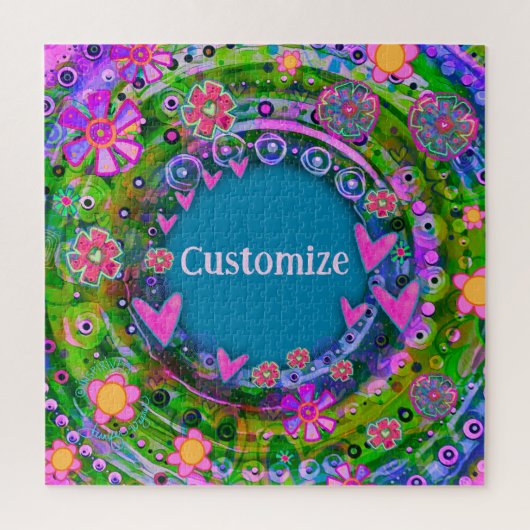 Gepersonaliseerde Fun Floral Hearts Naam Legpuzzel (Verticaal)