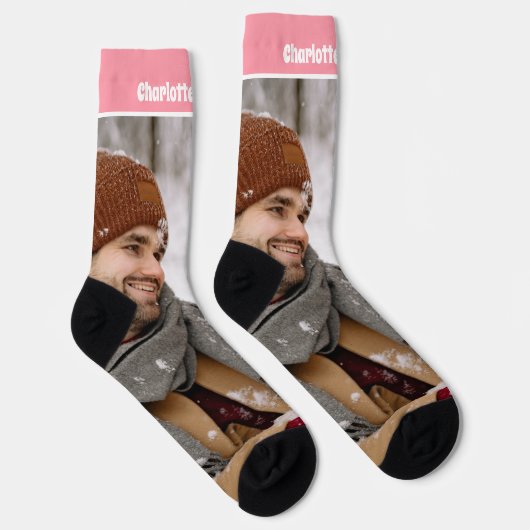 Gepersonaliseerde Fun Novelty Foto en Tekst Sjablo Sokken (Rechts)