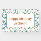 Gepersonaliseerde Fun Polka Dots Confetti Verjaard Spandoek (Horizontaal)