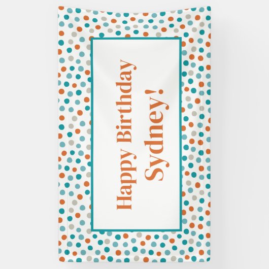 Gepersonaliseerde Fun Polka Dots Confetti Verjaard Spandoek (Verticaal)