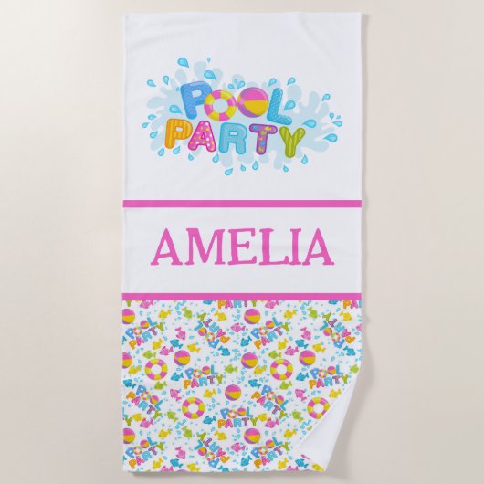 Gepersonaliseerde Fun Pool Party strandlaken (Voorkant)