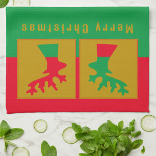 Gepersonaliseerde Fun Rendier Red Green & Gold Vak Theedoek