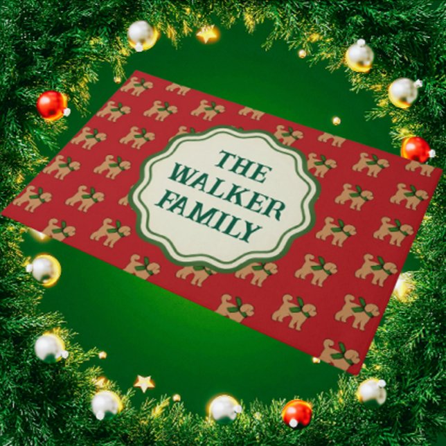 Gepersonaliseerde Fun Tan Doodle Dog Red Deurmat (Welcome family and friends with this personalized door mat!)