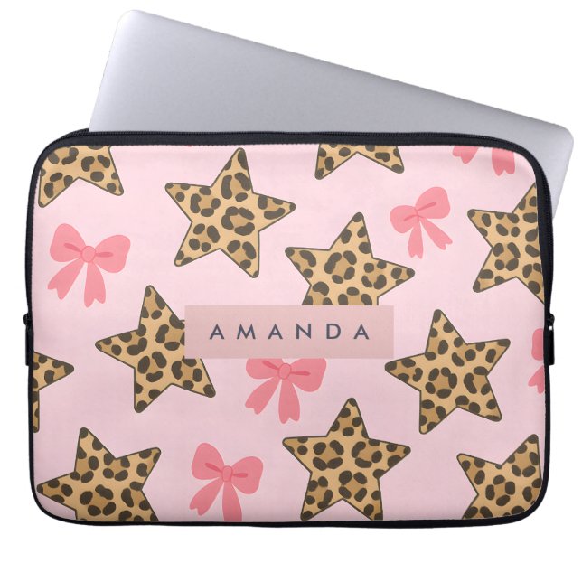 Gepersonaliseerde Fun Tiger Print Star Pattern Laptop Sleeve (Voorkant)