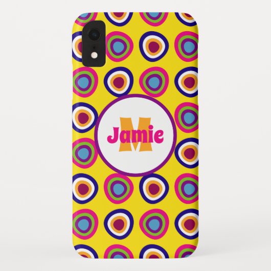 Gepersonaliseerde Funky Circles Pattern on Yellow Case-Mate iPhone Case (Achterkant)