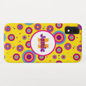 Gepersonaliseerde Funky Circles Pattern on Yellow  Case-Mate iPhone Case (Achterkant (horizontaal))