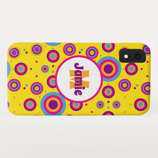 Gepersonaliseerde Funky Circles Pattern on Yellow  Case-Mate iPhone Case (Achterkant (horizontaal))