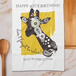 Gepersonaliseerde Funky Cool Giraffe Funny Verjaar Theedoek