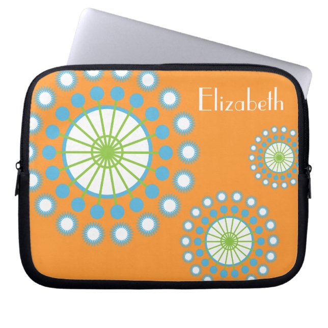 Gepersonaliseerde Funky Sinaasappel Blue Pinwheel Laptop Sleeve (Voorkant)