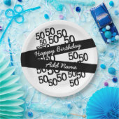 Gepersonaliseerde Funky Zwart Wit 50ste verjaardag Papieren Bordje (Feest)