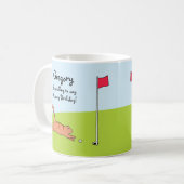 Gepersonaliseerde Funny Birthday Cartoon Cat Golf  Koffiemok (Voorkant links)