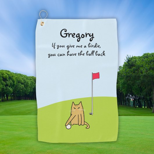 Gepersonaliseerde Funny Cartoon Cat Golf Joke Golfhanddoek
