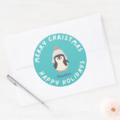 Gepersonaliseerde Funny Christmas Holiday Pinguin  Ronde Sticker (Envelop)