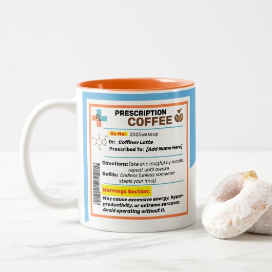 Gepersonaliseerde Funny Prescription Coffee Mok (Met donut)