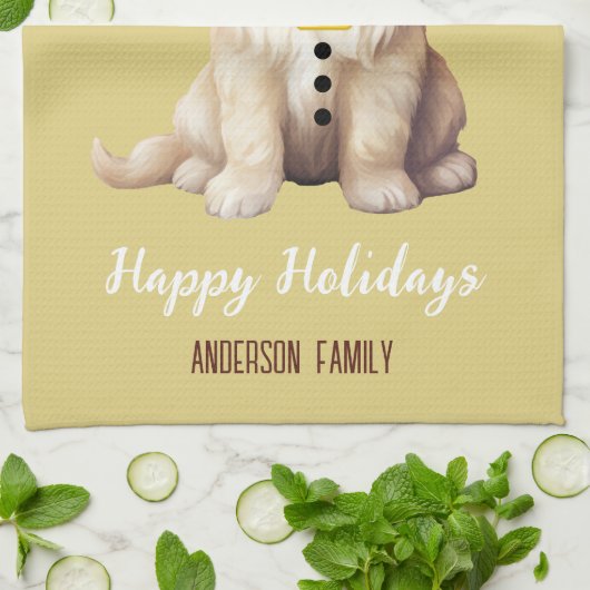 Gepersonaliseerde Funny Santa dog  Rode Mosterd Theedoek (Gevouwen)