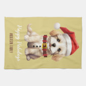 Gepersonaliseerde Funny Santa dog  Rode Mosterd Theedoek (Horizontaal)