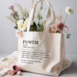 Gepersonaliseerde Funtie Definitie Citaat Grote Tote Bag<br><div class="desc">Dit Funtie-definitiequote-ontwerp is de perfecte manier om de speciale band te vieren die je zus deelt met je kind als "Leuke Tante". Dit ontwerp is iets dat niet alleen haar leven opvrolijkt, maar ook de unieke vreugde en liefde vastlegt die ze in je familie brengt. Of het nu een verjaardagscadeau...</div>