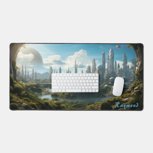 Gepersonaliseerde Future City Landschap Desk Mat (Keyboard & Muis)