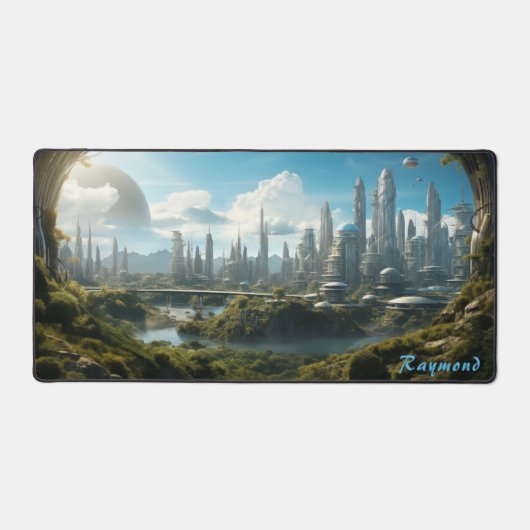 Gepersonaliseerde Future City Landschap Desk Mat (Voorkant)
