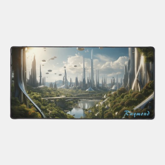 Gepersonaliseerde Future City Landschap Desk Mat (Voorkant)