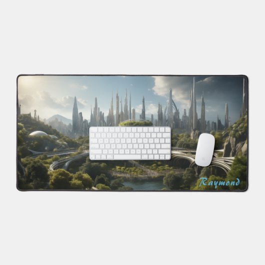 Gepersonaliseerde Future City Landschap Desk Mat (Keyboard & Muis)