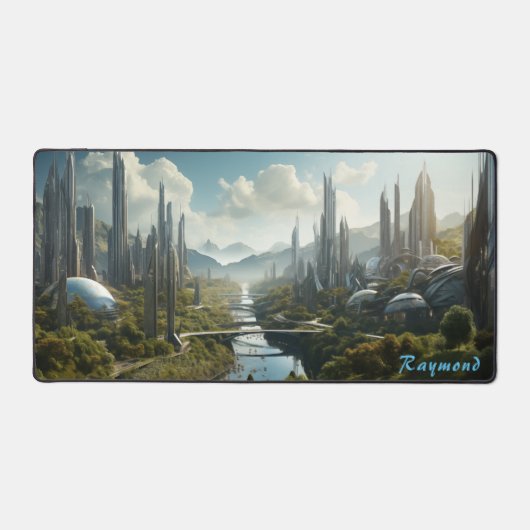 Gepersonaliseerde Future City Landschap Desk Mat (Voorkant)