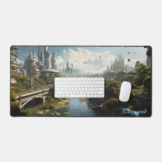 Gepersonaliseerde Future City Landschap Desk Mat (Keyboard & Muis)