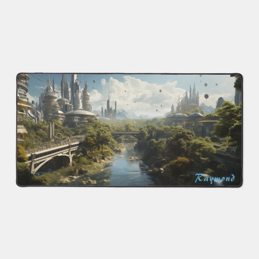 Gepersonaliseerde Future City Landschap Desk Mat (Voorkant)