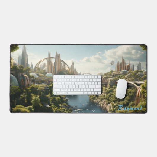 Gepersonaliseerde Future City Landschap Desk Mat (Keyboard & Muis)