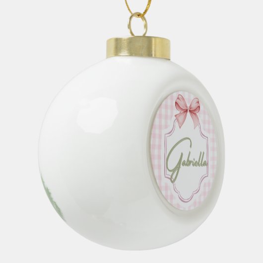 Gepersonaliseerde Gabriella Baby Girl Nursery Bow Keramische Bal Ornament (Links)