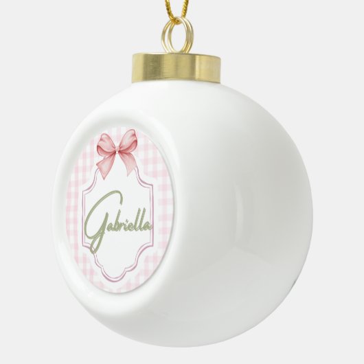 Gepersonaliseerde Gabriella Baby Girl Nursery Bow Keramische Bal Ornament (Rechts)