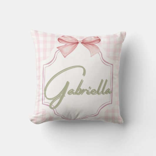 Gepersonaliseerde Gabriella Baby Girl Nursery Bow Kussen (Voorkant)