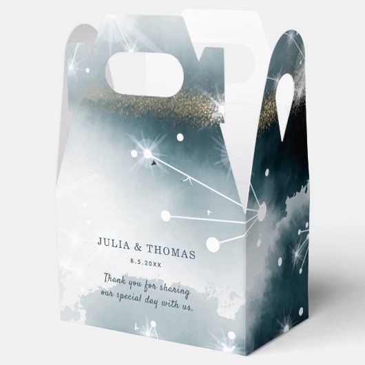 Gepersonaliseerde Galaxy Blue Gold sterren bruilof Bedankdoosjes (Geopend)