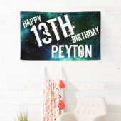 Gepersonaliseerde Galaxy Blue Green verjaardagsfee Spandoek (Insitu)