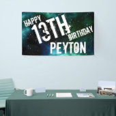 Gepersonaliseerde Galaxy Blue Green verjaardagsfee Spandoek (Beurs)