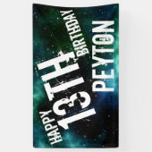 Gepersonaliseerde Galaxy Blue Green verjaardagsfee Spandoek (Verticaal)