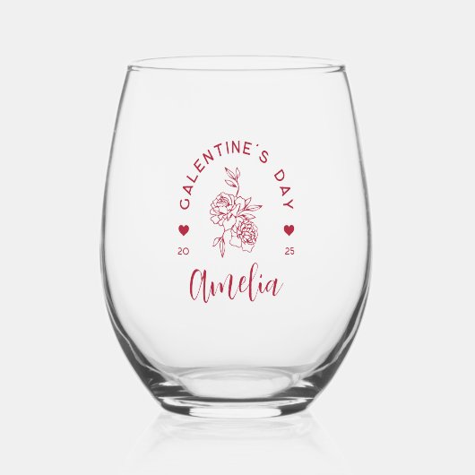 Gepersonaliseerde Galentine's Day Wijnglas Zonder Voet (Voorkant)