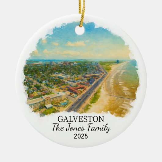 Gepersonaliseerde Galveston Ornament, Texas Keramisch Ornament (Voorkant)