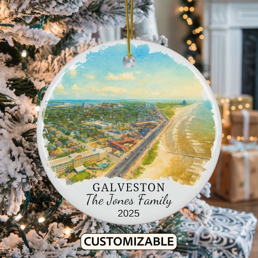 Gepersonaliseerde Galveston Ornament, Texas Keramisch Ornament
