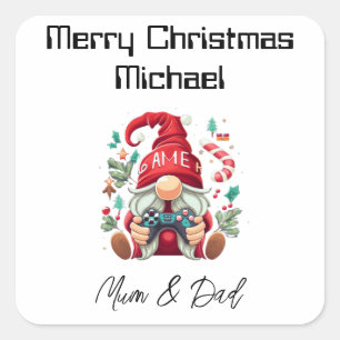 Gepersonaliseerde Gamer Christmas Kaart Vierkante Sticker