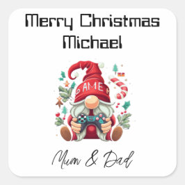 Gepersonaliseerde Gamer Christmas Kaart Vierkante Sticker