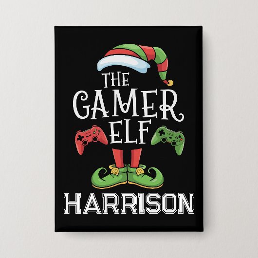 Gepersonaliseerde Gamer Elf Kerst Video Gamen Button (Voorkant)