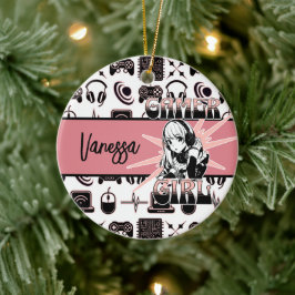 Gepersonaliseerde Gamer Meisje | Kansspelen Keramisch Ornament