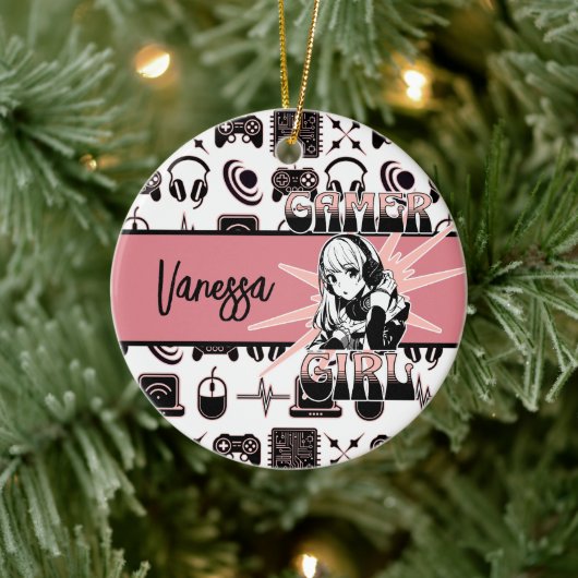 Gepersonaliseerde Gamer Meisje | Kansspelen Keramisch Ornament (Boom)