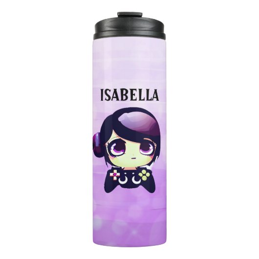 Gepersonaliseerde gaming Kawaii anime meisje gamer Thermosbeker (Voorkant)