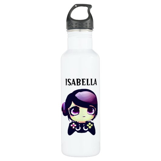 Gepersonaliseerde gaming Kawaii anime meisje gamer Waterfles (Voorkant)