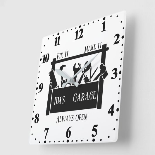 Gepersonaliseerde garage vierkante klok (Hoek)